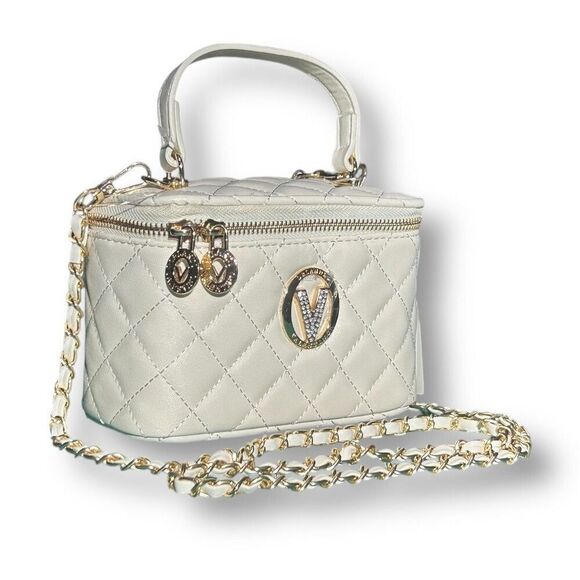 Valentino Orlandi White Quilted Vanity Bag NWT Top Handle Crossbody Chain Strap - Picture 5 of 9